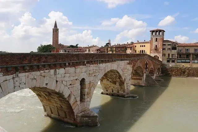 Verona stone bridge on the Adige river