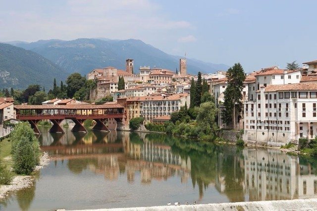 Bassano del Grappa Alpines bridge along prealp foothills