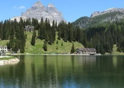 Misurina lake Dolomite mountains day excursion, Unesco world heritage since 2009. Winter ski resort and hiking place. To visit during a sightseeing with professional driver