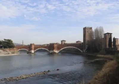 Scaliger bridge Verona, on the adige river. Connected to the castle of the middle ages, residence of the lords of Verona. During the medieval period