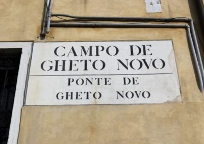 Sign campo de gheto novo, Venice jewish section, veneto region, Italy. 500 years celebration