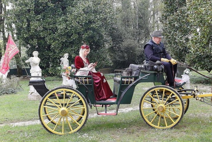 noblewoman in a carriage along brenta riviera waterway