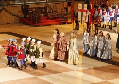 Chess game Marostica the castellan with his daughters lionora and oldrada