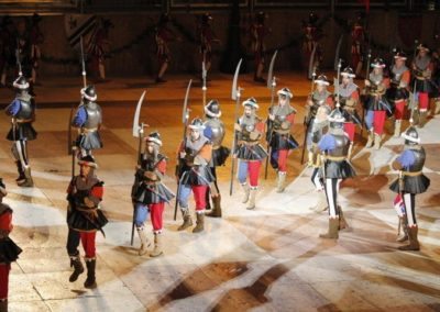 Medieval soldiers parade chess game Marostica