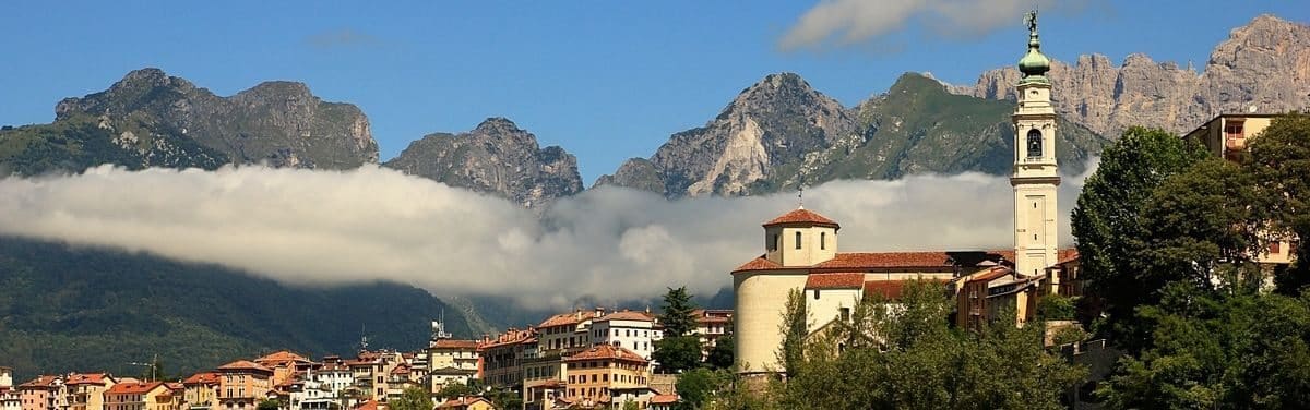 Belluno panoramic view east Dolomites one of the art cities Veneto region