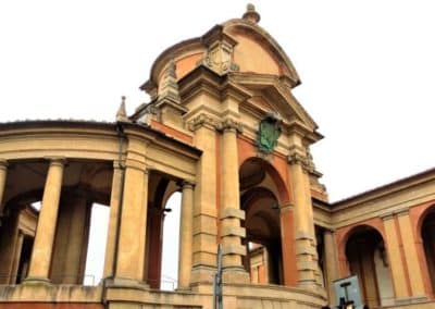 Meloncello arch portico San Luca sanctuary Bologna, walking excursion in emilia romagna region, with sightseeing in italy