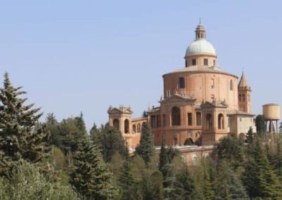 Sanctuary Madonna Saint Luke day excursion Bologna, to visit with sightseeing italy. A church connected with a long portico to the city center