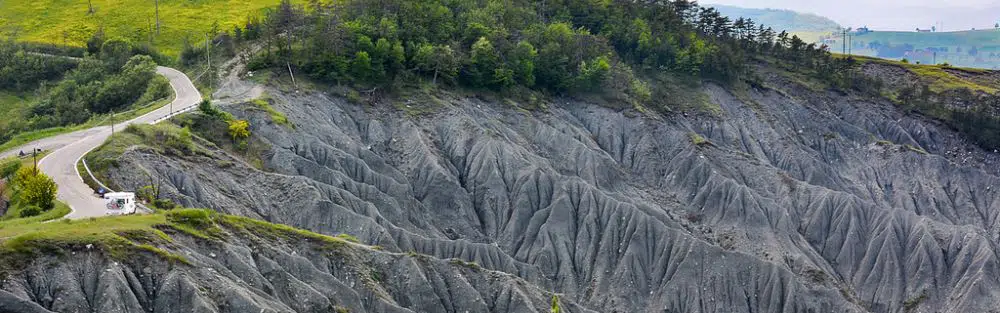 Gullies Emilia Romagna Apennine mountains, southeast or southwest, between 200 and 400 meters in altitude, North of Italy. 