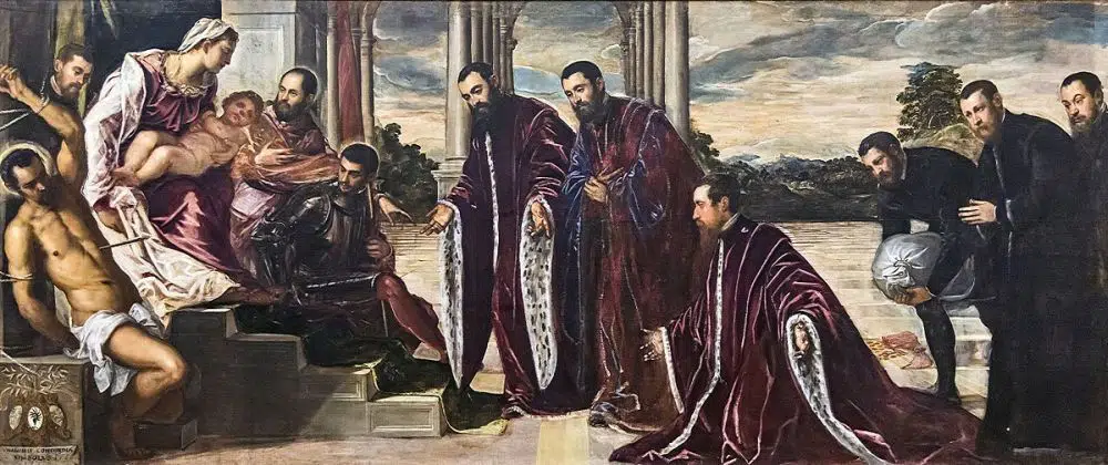 Madonna dei camerlenghi by Tintoretto, Gallerie dell'Accademia in Venice. A votive painting commissioned by magistrates Michele Pisani, Lorenzo Dolfin and Marin Malipiero