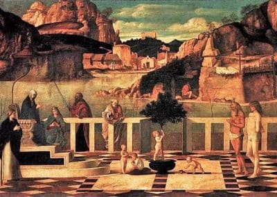 Allégorie chrétienne, Galerie des Offices, Florence, par le peintre vénitien Giovanni Bellini, de la Renaissance italienne