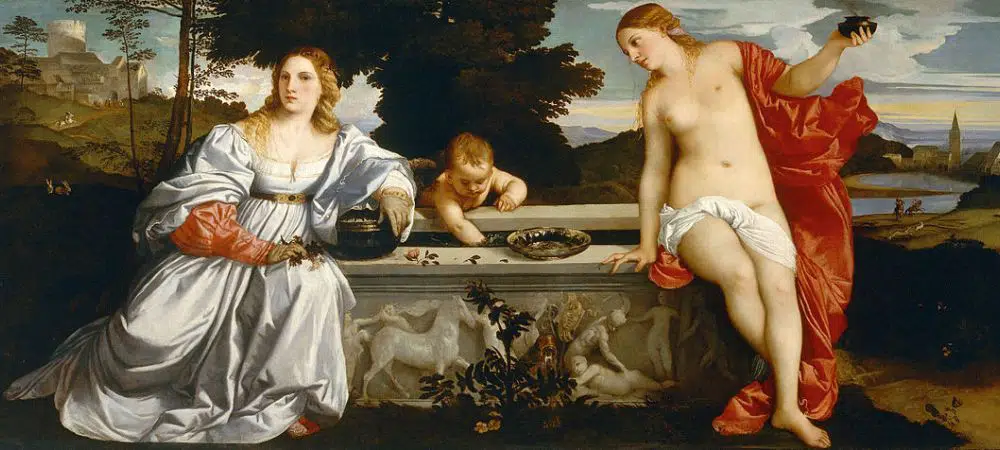 Sacred and Profane Love, Galleria Borghese, oil painting by the Italian renaissance painter Titian, commissioned by Niccolò Aurelio