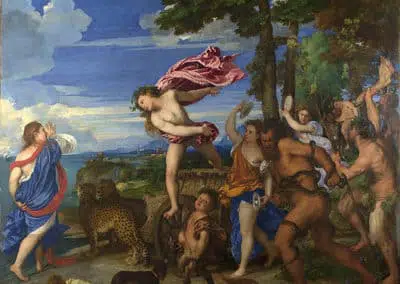 Bacchus et Ariane, une peinture à l'huile de Titien. L'une d'un cycle de peintures sur des sujets mythologiques commandé par Alphonse Ier d'Este