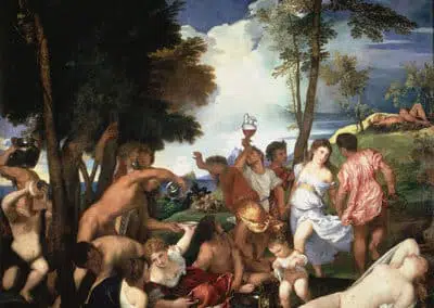 La Bacchanale des Andriens, une peinture à l'huile de Titien conservée au Musée du Prado à Madrid. Commandée par Alphonse Ier d'Este