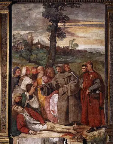 Le miracle du pied guéri, du jeune peintre vénitien Titien, à la scuola del Santo, basilique de saint Antoine, padoue