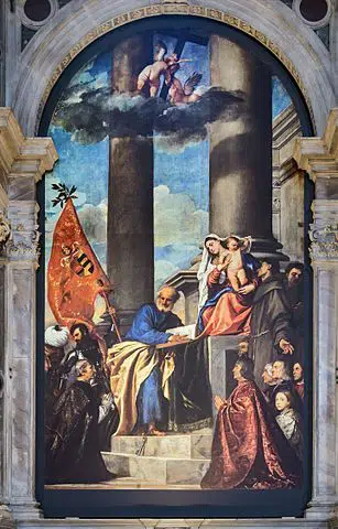 La Madona de Ca'Pesaro, peinture du maître de la Renaissance italienne Titien dans la Basilique Frari à Venise