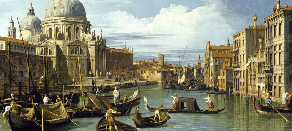 Entrance to the Grand Canal, Venice - detail, Museum of Fine Arts, Houston, oil on canvas, painting by canaletto, venetian artist of city views, italy