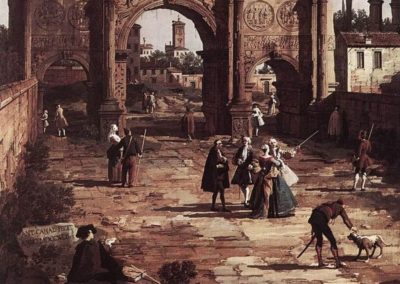 Arc de Constantin (détail), Rome, Royal Collection Trust, peinture de Giovanni Antonio Canal connu sous le nom de Canaletto, artiste vénitien du védutisme, XVIIIe siècle