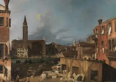 The Stonemason's Yard, National Gallery, London, known as Campo S. Vidal and Santa Maria della Carità is an early oil painting by Giovanni Antonio Canal, better known as Canaletto, venetian artist, veneto region Italy