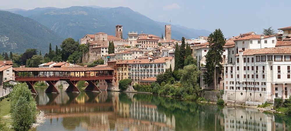 Bassano del Grappa and the river Brenta, Veneto region, Italy