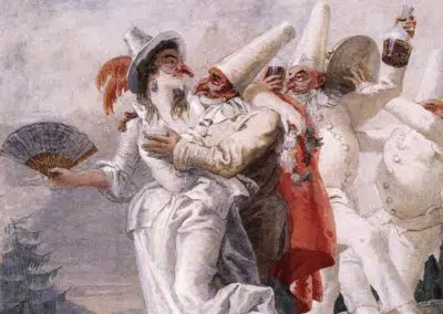 Polichinelle amoureux, 1797 Fresque isolée, Musée du Settecento Veneziano, Ca 'Rezzonico, Venise