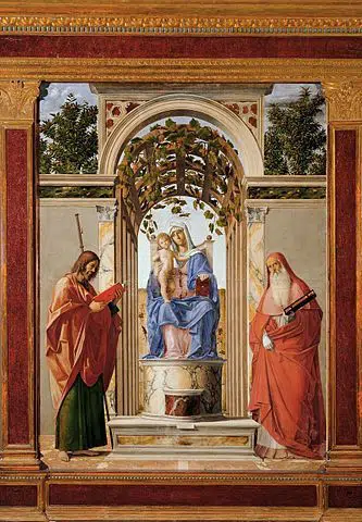 Vierge en majesté avec saint Jacques l'apôtre et saint Jérôme, 1489, Cima da Conegliano, Pinacotèque du Palais Chiericati, Vicence
