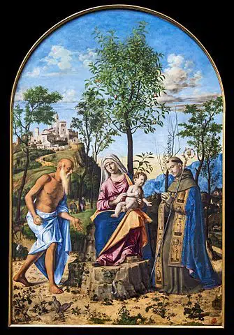 La Vierge à l'oranger, 1495, Cima da Conegliano, Tempera et huile sur panneau de bois, 212 × 139 cm, Gallerie dell'Accademia de Venise
