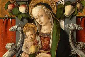 Carlo Crivelli, Madonna and child enthroned with donor - detail
