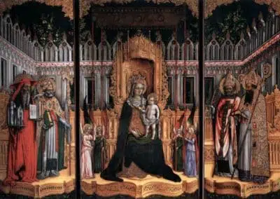 Triptyque de la Vierge à l'enfant en majesté entourée d'anges entre les docteurs de l'Église (saints Grégoire, Jérôme, Ambroise et Augustin, 1446, , Gallerie dell'Accademia, Venise, Italie